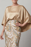 Sequin Champagne Mermaid Mother Of Bride Dress with Cap Sleeves
