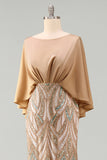 Sequin Champagne Mermaid Mother Of Bride Dress with Cap Sleeves