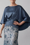Sparkly Mermaid Long Floral Navy Sequin Mother of the Bride Dress