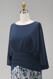 Sparkly Mermaid Long Floral Navy Sequin Mother of the Bride Dress