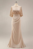Sparkly Champagne Long Mermaid Sequins Mother of the Bride Dress with Pockets