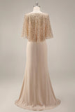 Sparkly Champagne Long Mermaid Sequins Mother of the Bride Dress with Pockets
