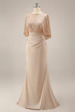 Sparkly Sequin Champagne Long Mermaid Mother of the Bride Dress with Pockets