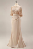 Sparkly Champagne Long Mermaid Sequins Mother of the Bride Dress with Pockets