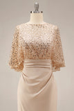 Sparkly Sequin Champagne Long Mermaid Mother of the Bride Dress with Pockets