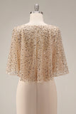 Sparkly Sequin Champagne Long Mermaid Mother of the Bride Dress with Pockets