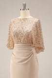 Sparkly Sequin Champagne Long Mermaid Mother of the Bride Dress with Pockets