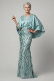 Sparkly Mermaid Blue Sequin Long Mother of the Bride Dress