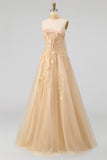 Strapless Blush Corset A Line 3D Flowers Long Tulle Prom Dress with a Neck Scarf