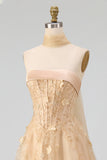 Strapless Blush Corset A Line 3D Flowers Long Tulle Prom Dress with a Neck Scarf