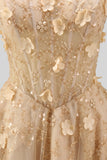 Halter Blush A Line Corset 3D Flowers Tulle Long Prom Dress with Slit