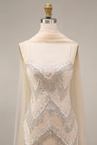 Sparkly Mermaid Apricot Beaded Long Prom Dress with Cape