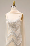 Sparkly Mermaid Apricot Beaded Long Prom Dress with Cape