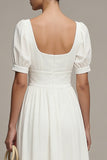 White A Line Chiffon Puff Sleeves Long Engagement Dress