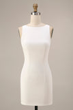 Bateau Neck Satin Bodycon Little White Dress