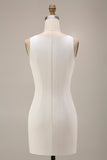 Bateau Neck Satin Bodycon Little White Dress