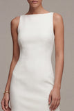 Bateau Neck Satin Bodycon Little White Dress