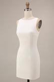 Bateau Neck Satin Bodycon Little White Dress