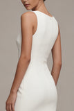 Bateau Neck Satin Bodycon Little White Dress
