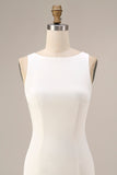 Bateau Neck Satin Bodycon Little White Dress