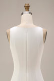 Bateau Neck Satin Bodycon Little White Dress