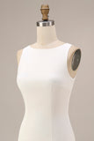 Bateau Neck Satin Bodycon Little White Dress