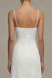 White Spaghetti Straps Lace A Line Midi Engagement Dress