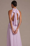 Dusty Rose Floral A Line Long Wedding Guest Dress with Bow