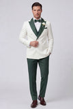 Double Breasted 3 Piece Black Peak Lapel Men's Prom Suits