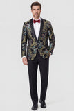 Black 2-piece Shawl Lapel One Button Jacquard Men's Prom Suits