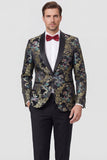 Black 2-piece Shawl Lapel One Button Jacquard Men's Prom Suits