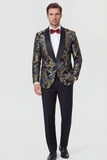 Blue 2-piece Shawl Lapel One Button Jacquard Men's Prom Suits