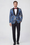 Blue 2-piece Shawl Lapel One Button Jacquard Men's Prom Suits
