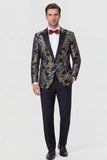 Red 2-piece Peaked Lapel One Button Jacquard Men's Prom Suits