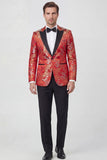 Red 2-piece Peaked Lapel One Button Jacquard Men's Prom Suits