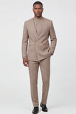 Beige Double Breasted 2-piece Men's Formal Suits