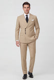2 Piece Khaki Single Breasted Peak Lapel Men's Suits