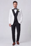 3 Piece Black One Button Peak Lapel Men's Prom Suits