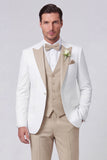 3 Piece Black One Button Peak Lapel Men's Prom Suits