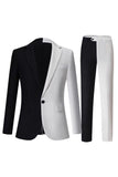 Black and White Notched Lapel Single Breasted Men's Formal Suits