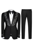 Sparkly Black 2-piece One Button Shawl Lapel Men's Wedding Suits