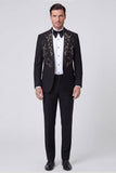 Black One Button Peaked Lapel Beaded Men's Blazer
