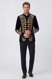 Black High Stand Collar Single Breasted Gold Cord Braided Military Jacket