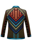 Green Open Front Geometric Embroidered Men's Blazer