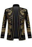 Green Open Front Geometric Embroidered Men's Blazer