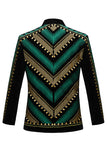 Green Open Front Geometric Embroidered Men's Blazer