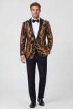 Gold Shawl Lapel One Button Sequined Men's Blazer