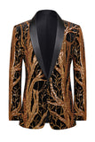 Gold Shawl Lapel One Button Sequined Men's Blazer