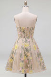 Champagne A Line Tulle Embroidered Corset Mini Cocktail Dress