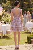 Lilac A Line Tulle Embroidered Floral V-Neck Mini Cocktail Dress